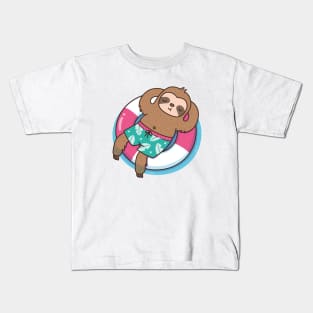 Cute Sloth Chilling On Pool Kids T-Shirt